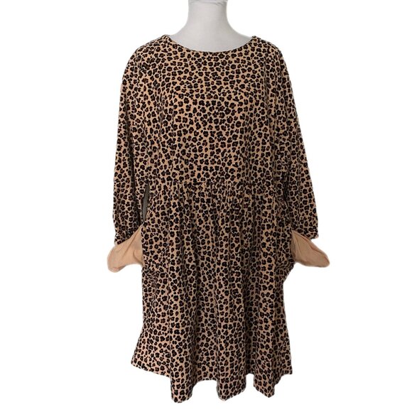 Gorman Brown Tan Leopard Animal Print Pockets Fine Corduroy Dress 14 - Picture 3 of 7